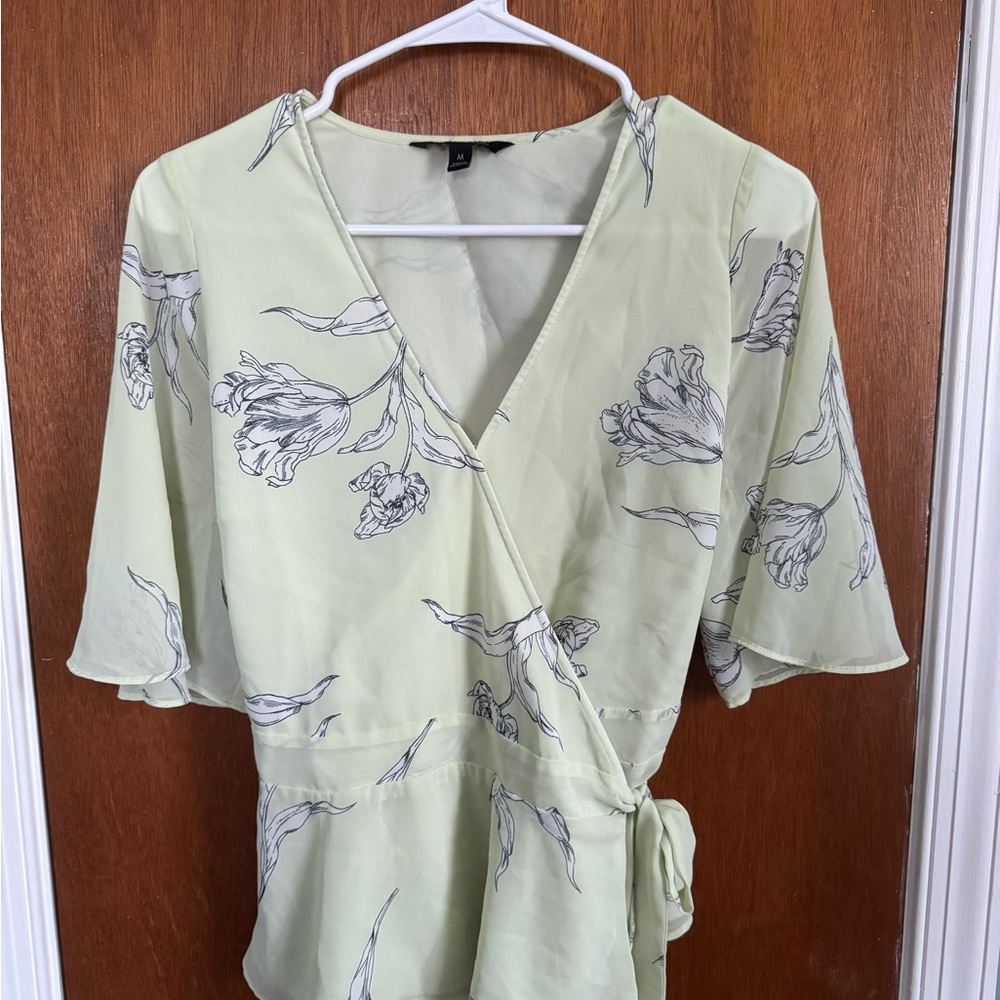 Banana Republic Green Wrap Blouse with Flutter Sleeves